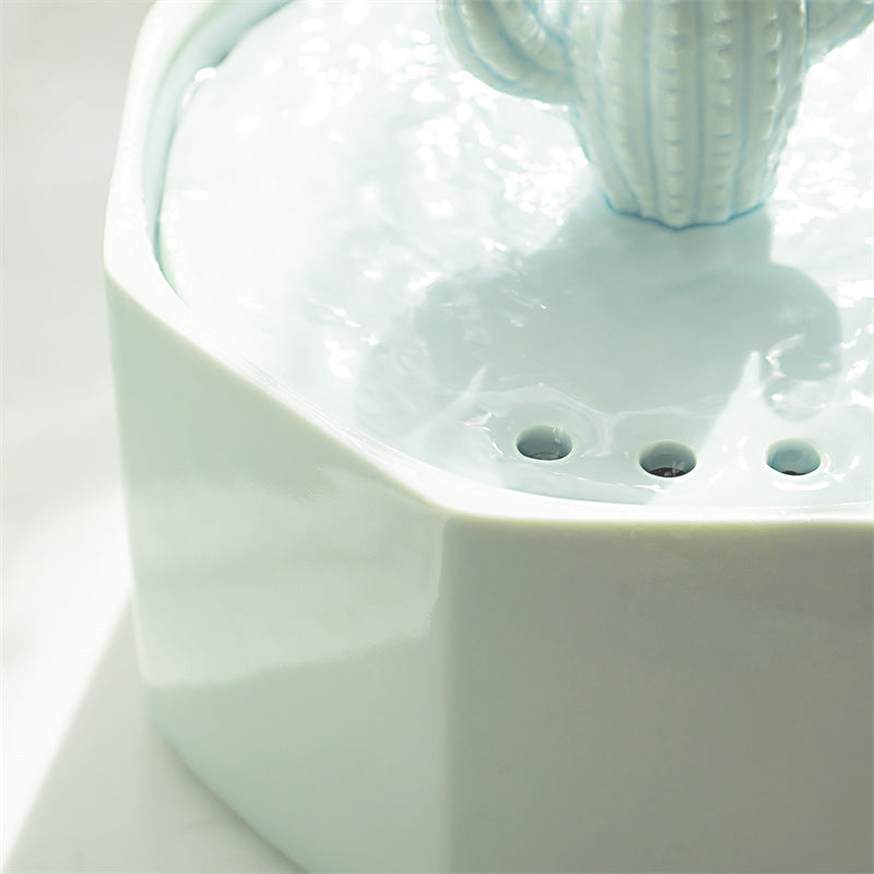 Dailypets Ceramic Cactus Cat Water Fountain 50oz with Automatic Filtration