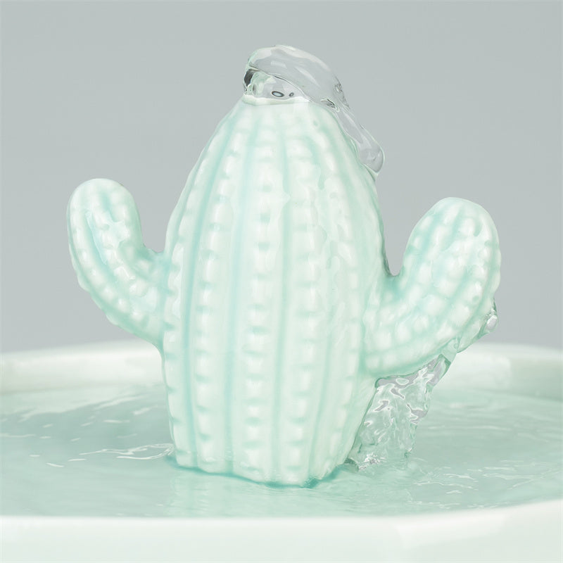 Dailypets Ceramic Cactus Cat Water Fountain 50oz with Automatic Filtration