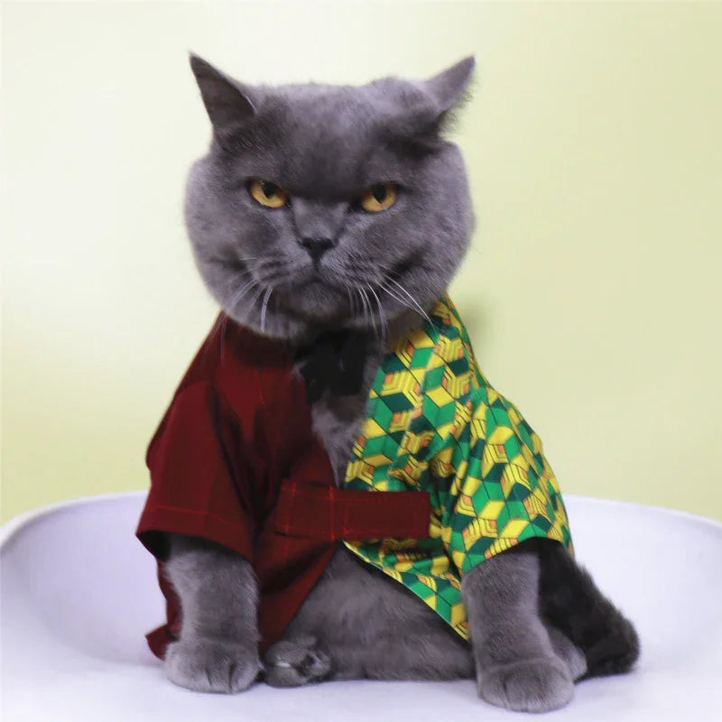 Dailypets Anime-Inspired Cat Kimono with Traditional Pattern for Photo Sessions
