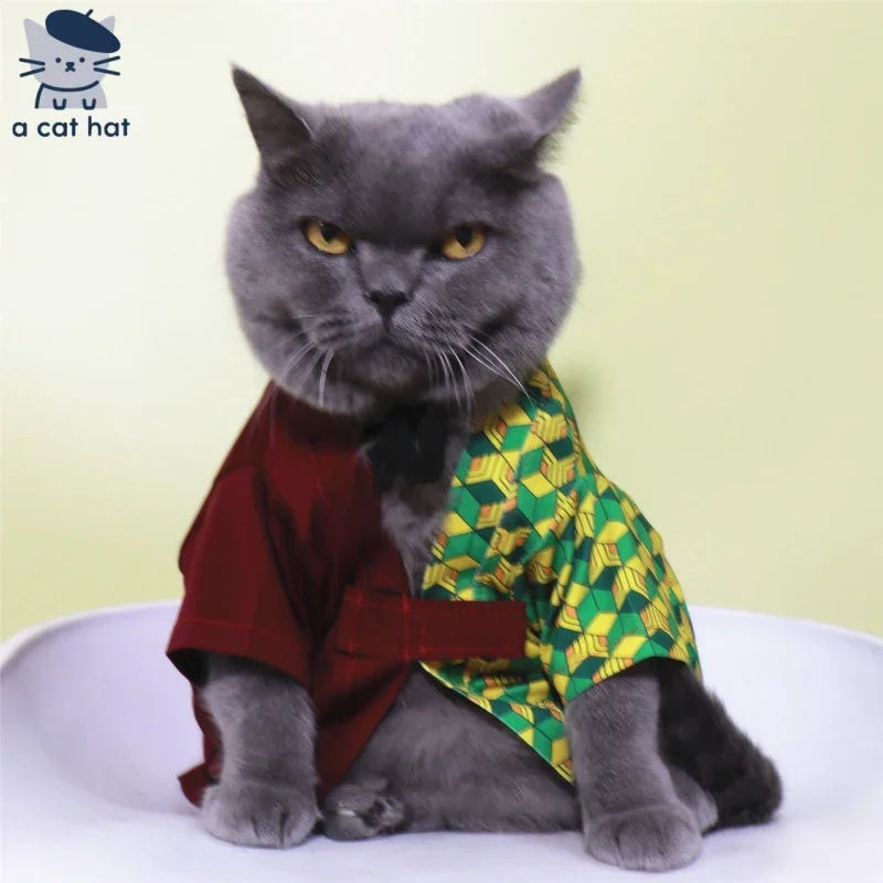 Dailypets Anime-Inspired Cat Kimono with Traditional Pattern for Photo Sessions