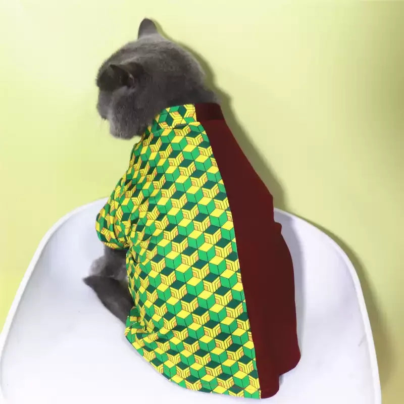 Dailypets Anime-Inspired Cat Kimono with Traditional Pattern for Photo Sessions