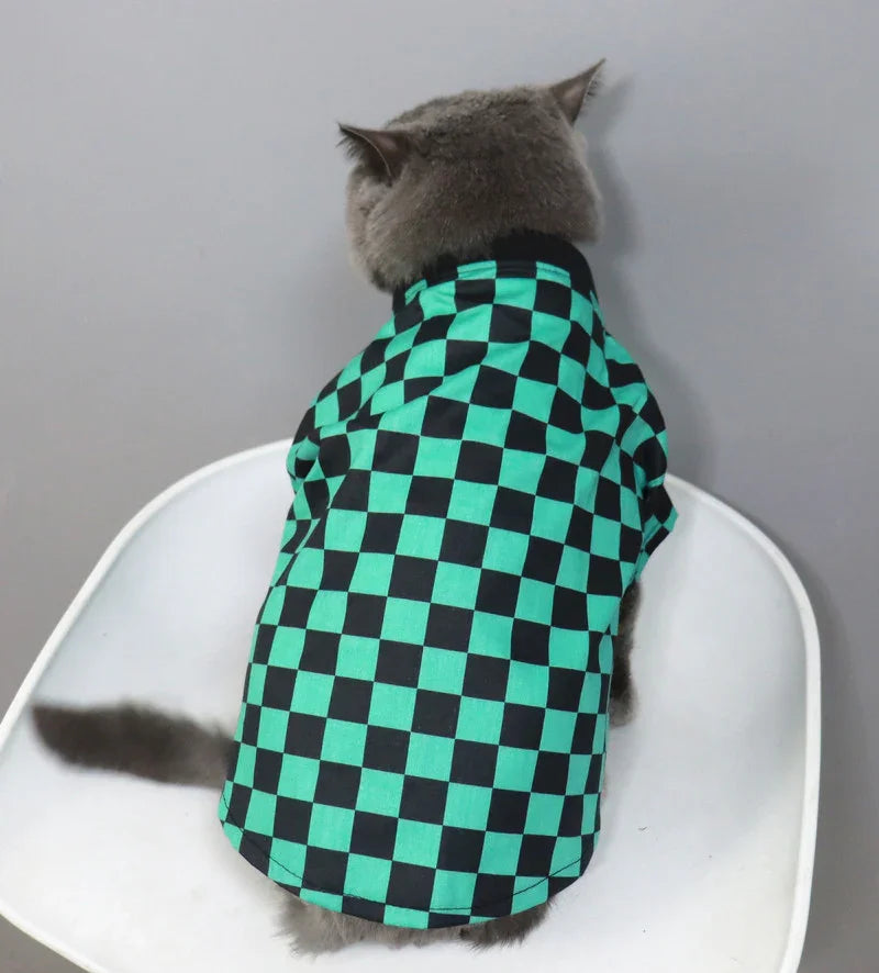 Dailypets Elegant Cat Kimono with Iconic Checkered Pattern for Everyday Dress-Up