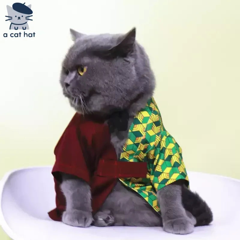 Dailypets Anime-Inspired Cat Kimono with Traditional Pattern for Photo Sessions