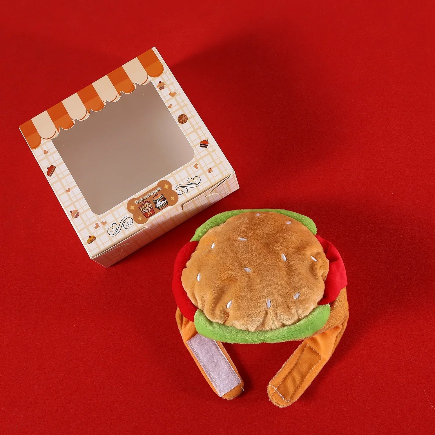 Dailypets Food Party Cat Hat and Scarf Set with Hamburger and Fries Designs