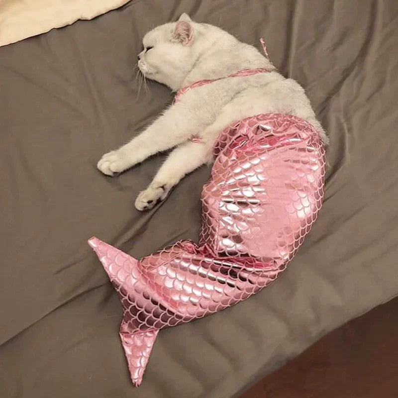 Dailypets Mermaid Cat Costume with Fish Scale Design and Matching Hair Bow