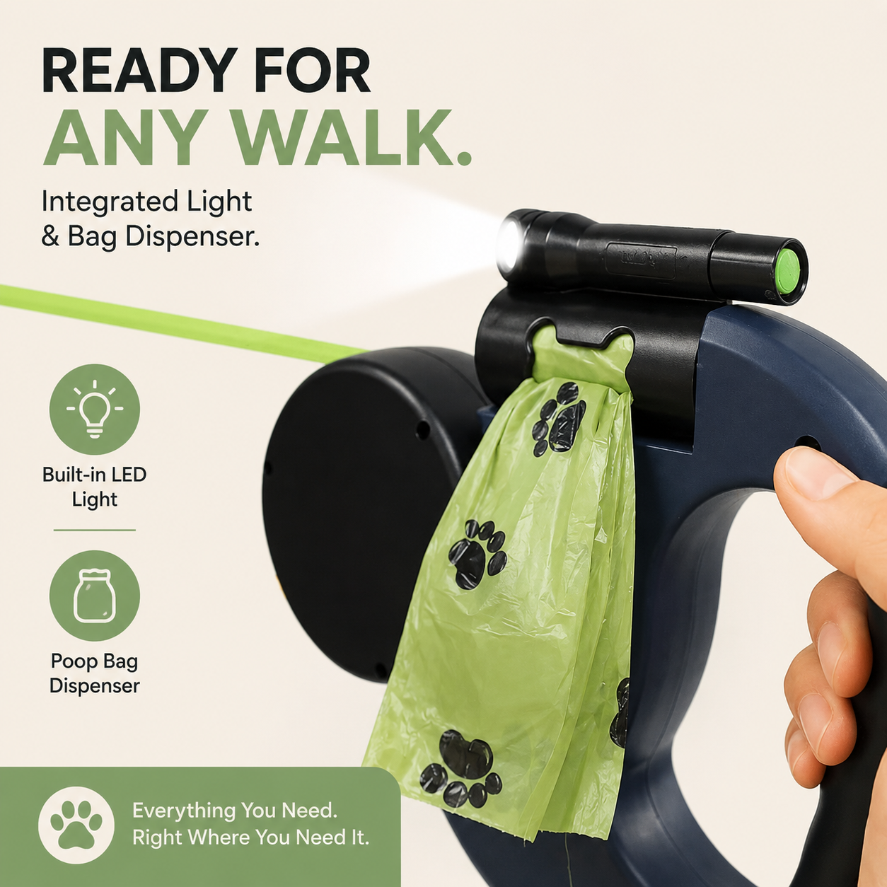 Dailypets Double Retractable Dog Leash with LED Light and Tangle-Free 360° Swivel Design