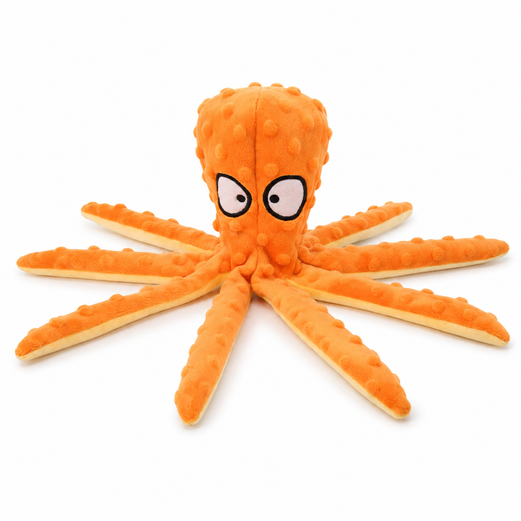 Dailypets Stuffless Plush Octopus Dog Toy with Squeaker & Crinkle Paper