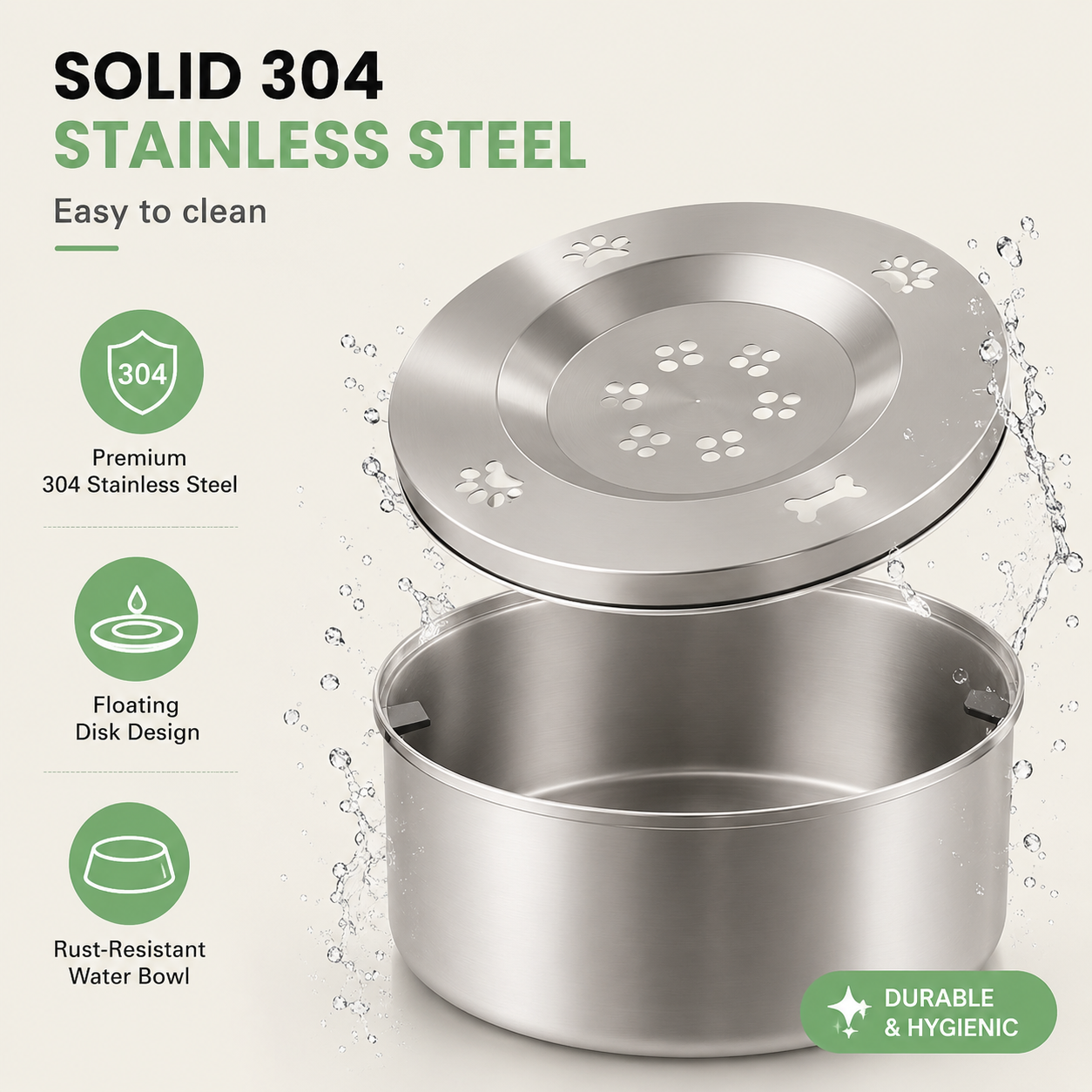 Dailypets Stainless Steel Slow Feed Pet Water Bowl with Splash Resistant Floating Disc