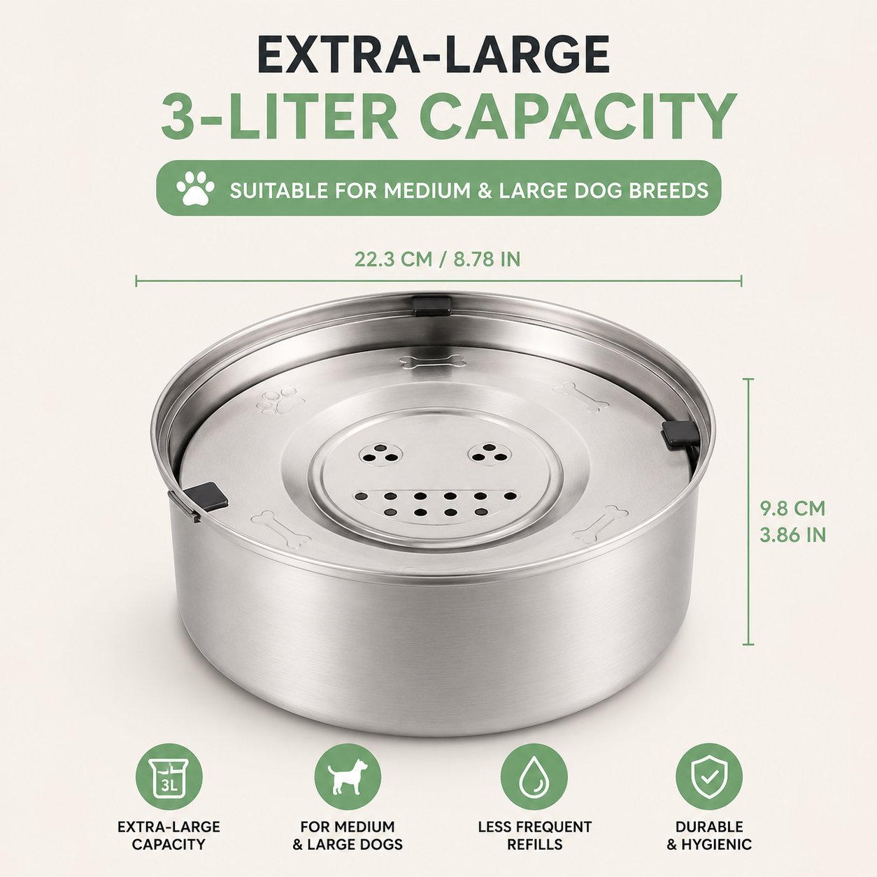 Dailypets Stainless Steel Slow Feed Pet Water Bowl with Splash Resistant Floating Disc