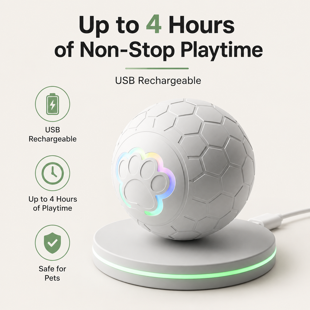 Dailypets Smart Interactive Pet Ball with LED Lights and Automatic Rolling Motion