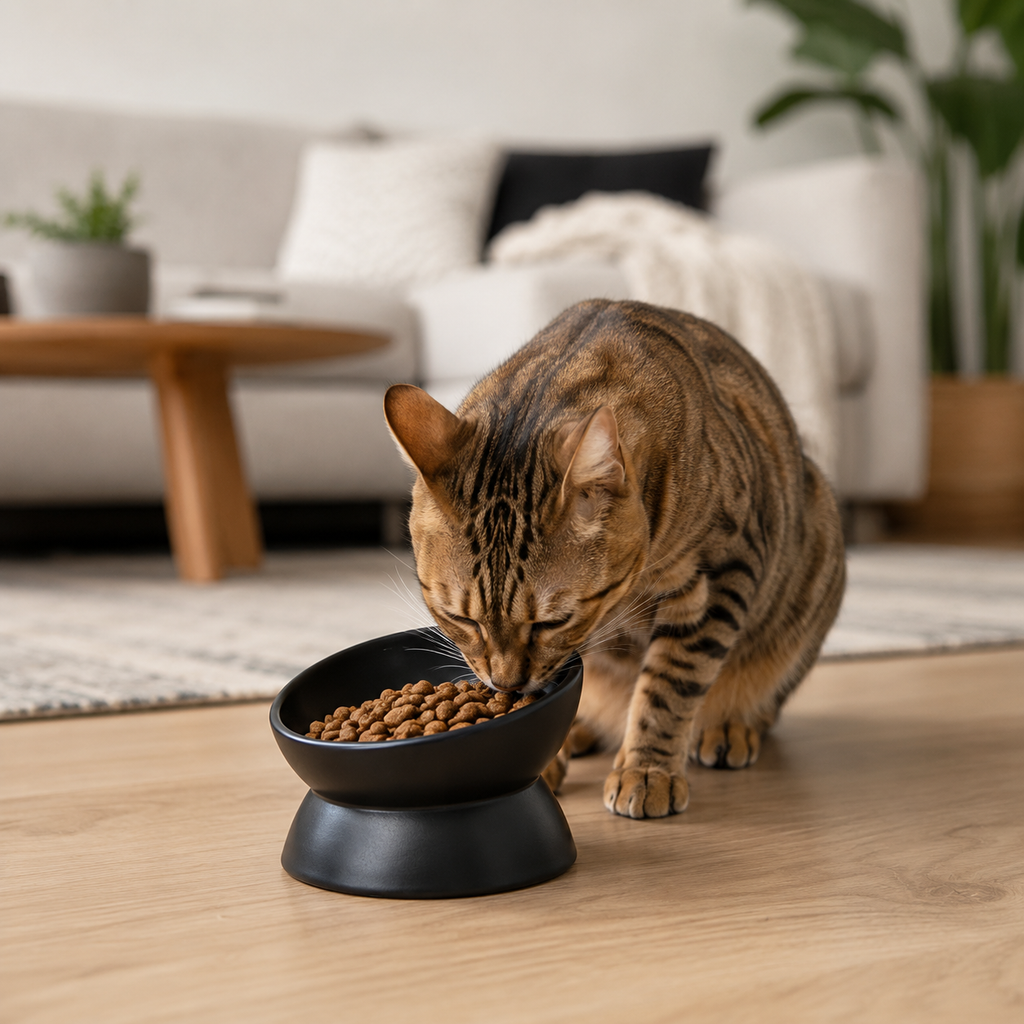 Dailypets Elevated Ceramic Pet Bowl with Angled Stand for Comfortable Everyday Feeding