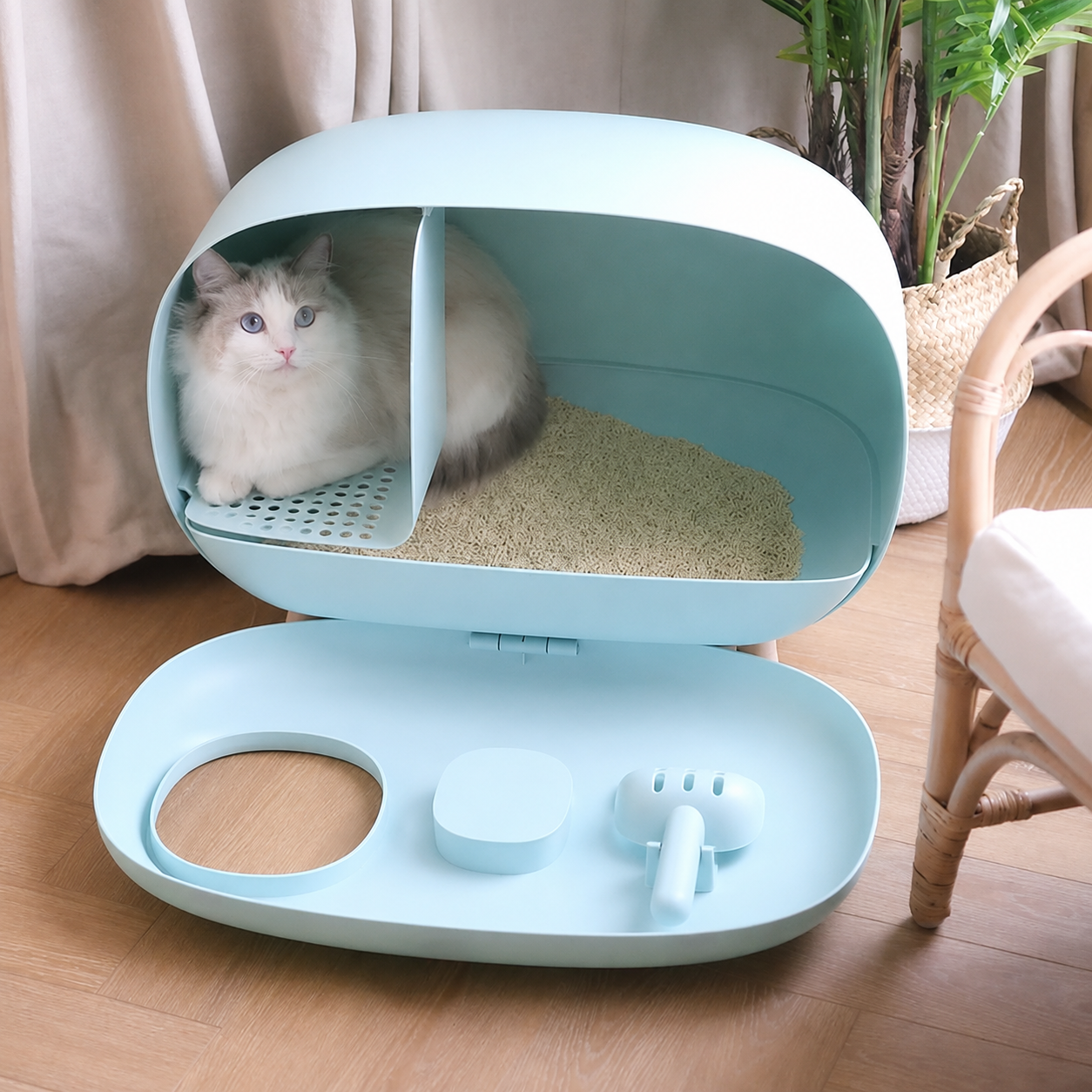 Dailypets Enclosed Cat Litter Tray, Odor Control Box with Scoop Holder