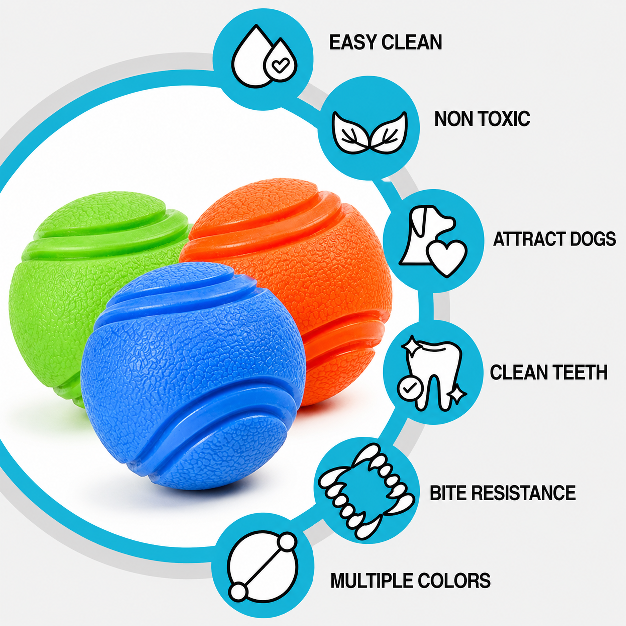 Dailypets Durable Rubber Dog Ball for Fetch, Chewing & Teeth Cleaning