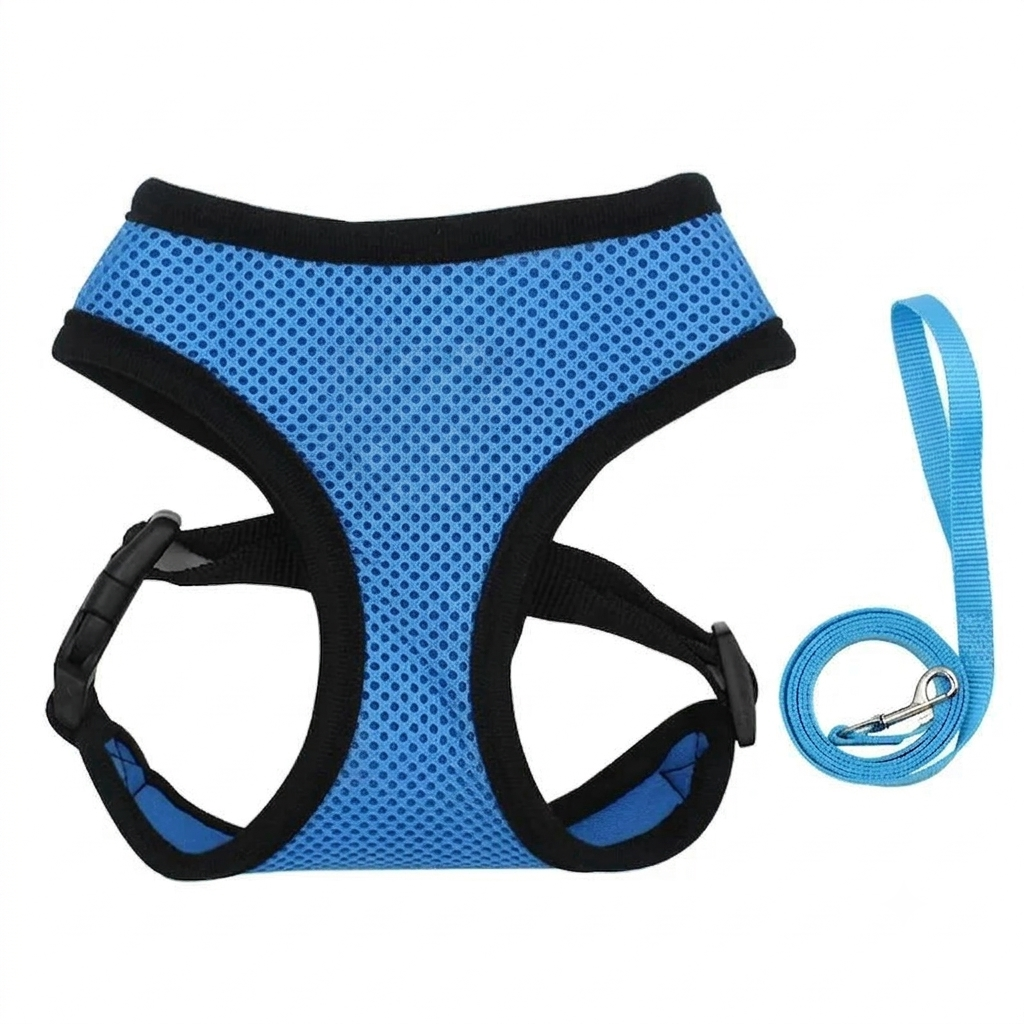 Dailypets Adjustable Mesh Dog & Cat Harness with Reflective Design and Matching Leash Set