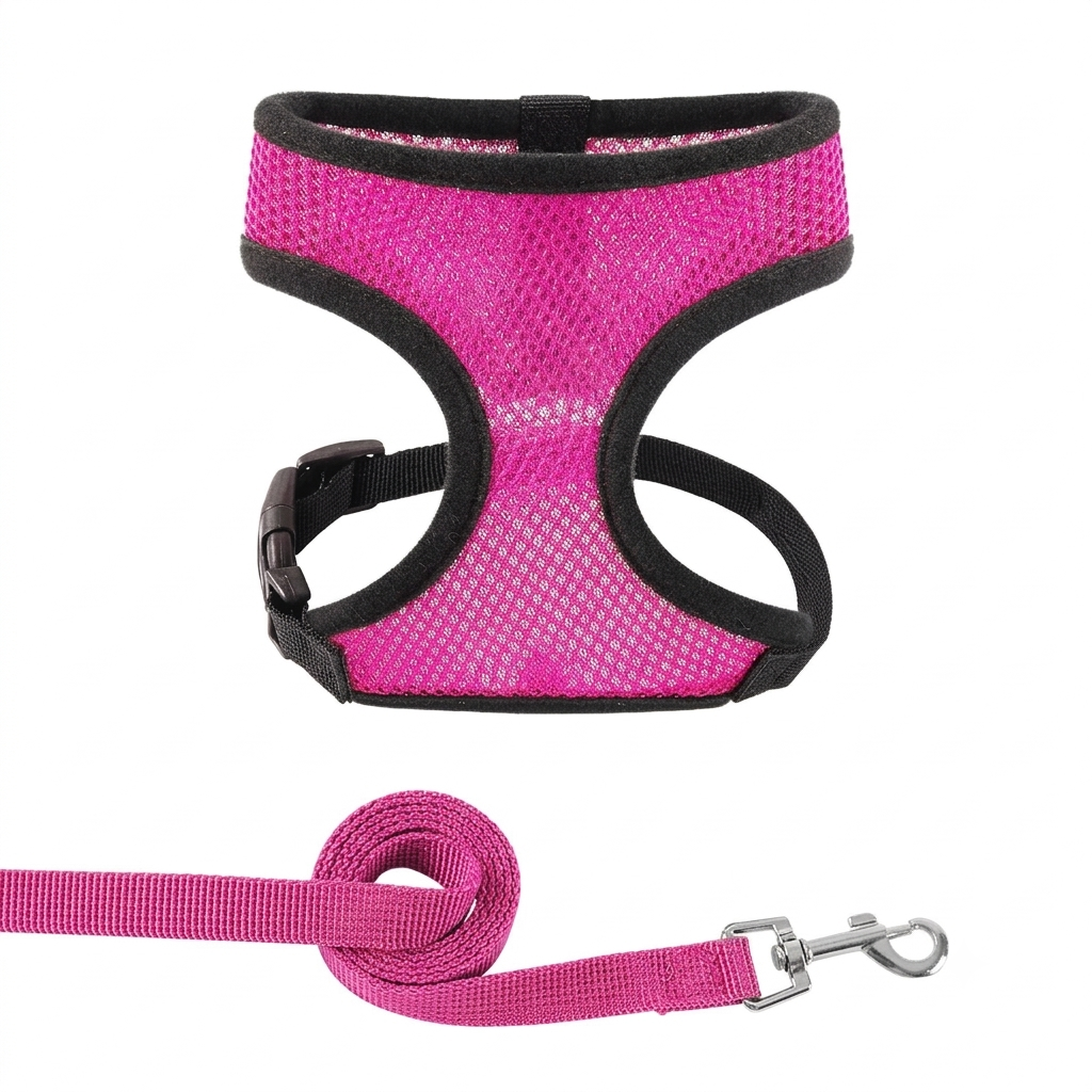 Dailypets Adjustable Mesh Dog & Cat Harness with Reflective Design and Matching Leash Set