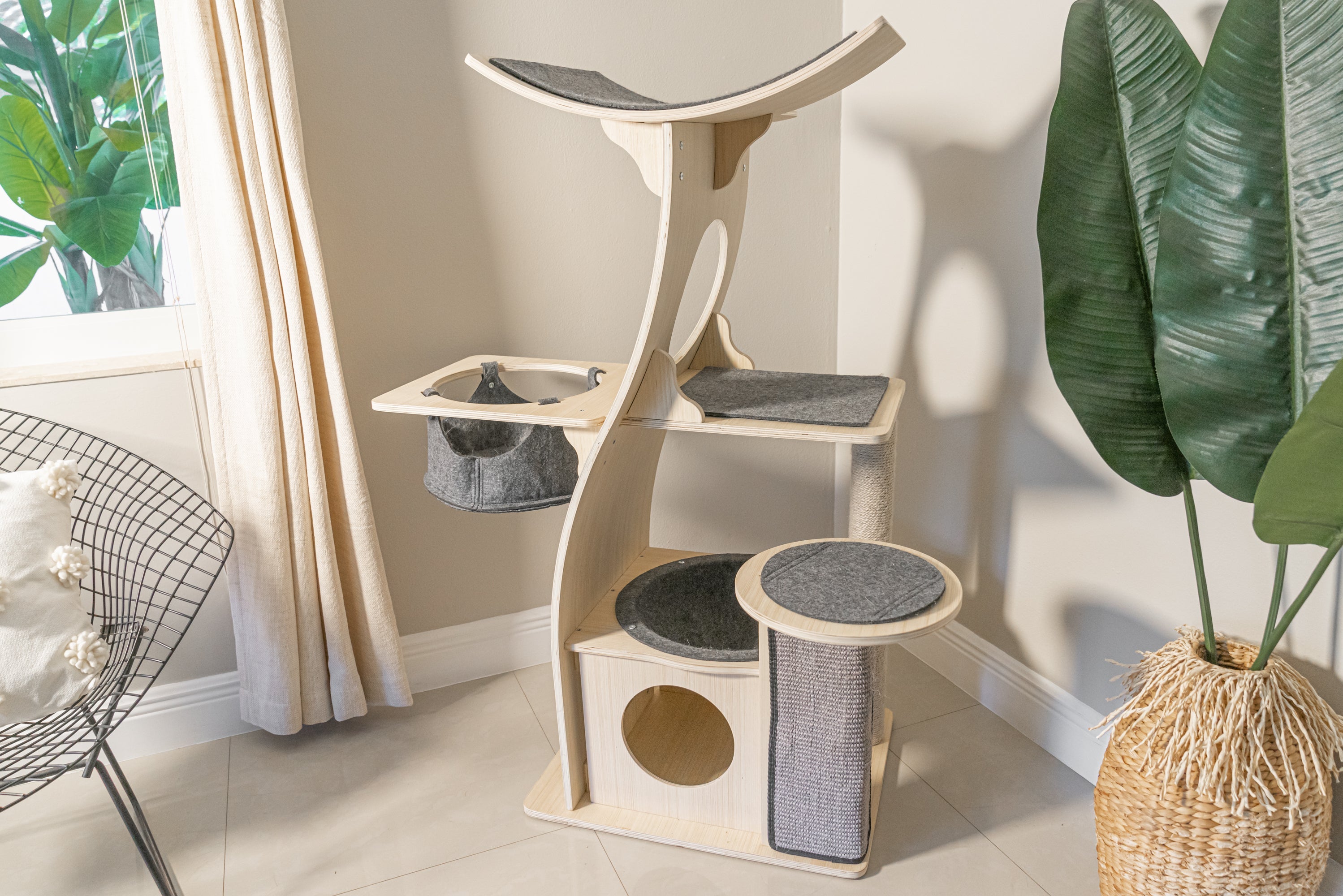 Dailypets Wooden Cat Tree Condo, Multi-Level Tower with Hammock and Cubby