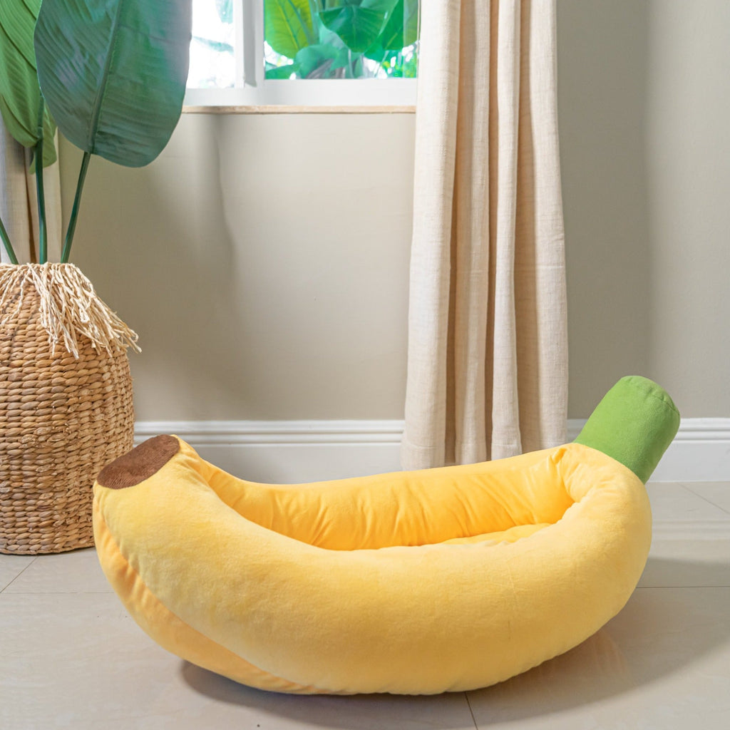 Dailypets Banana Shaped Cat Bed Plush Cozy Lounger for Cats