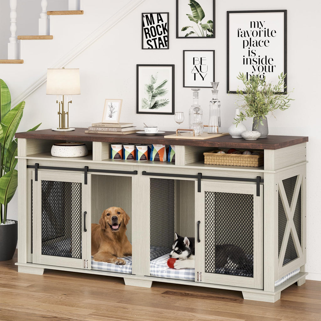 Dailypets Double Dog Crate Furniture with 3 Storage Shelves and Removable Divider