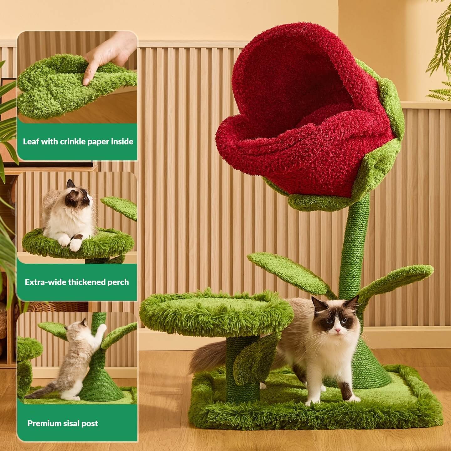 Dailypets Carnivorous Flower Cat Tree 41.7in Plush Cat Tower