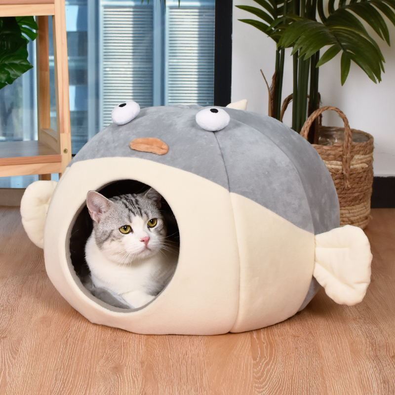 Dailypets Ocean-Inspired Cat Cave – Soft Fish-Shaped Hideout