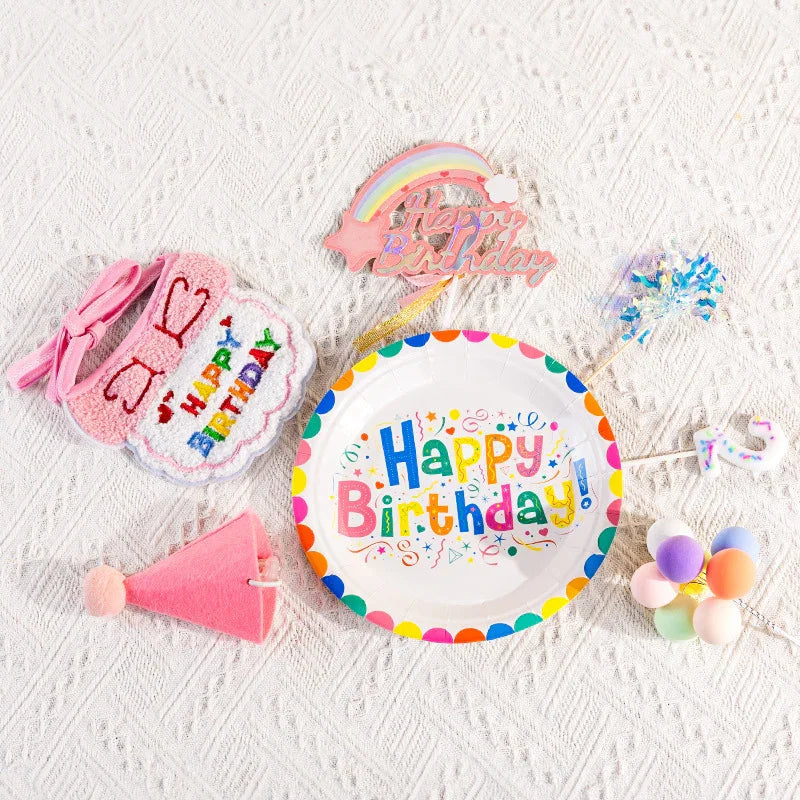 Dailypets Pet Birthday 7-Piece Party Set with Hat, Collar and Decorations