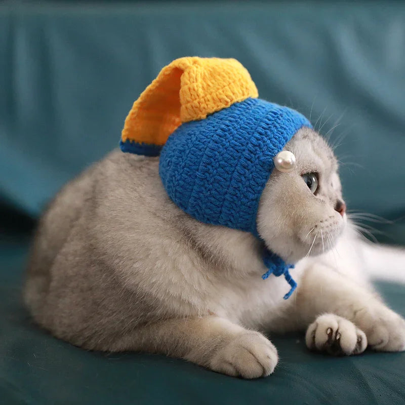 Dailypets Pearl Girl Knitted Cat Hat with Elegant Pearl Accents