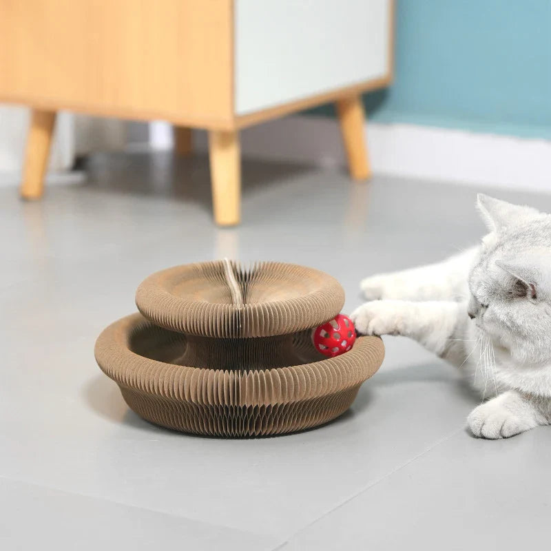Dailypets Round Cardboard Scratcher for Pets with Rolling Ball Track and Resting Area