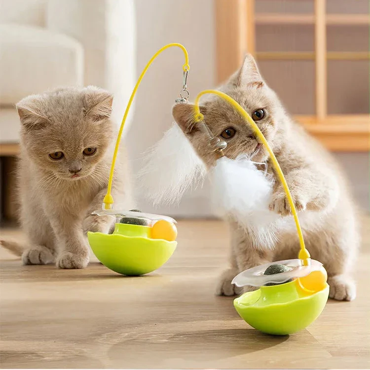 Dailypets Interactive Wobble Toy for Pets with Rotating Track and Feather Play Design