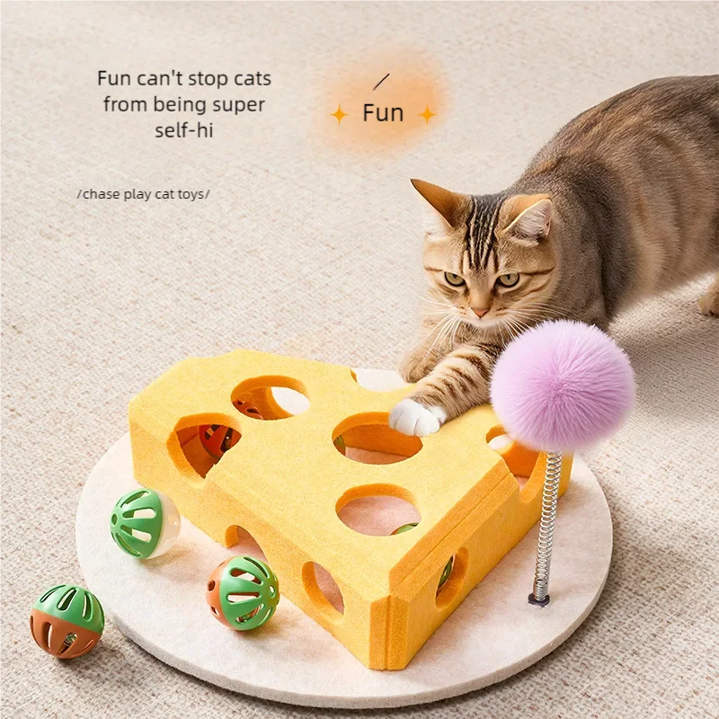 Dailypets Felt Cat Puzzle Toy with Cheese Design for Indoor Hunting & Enrichment