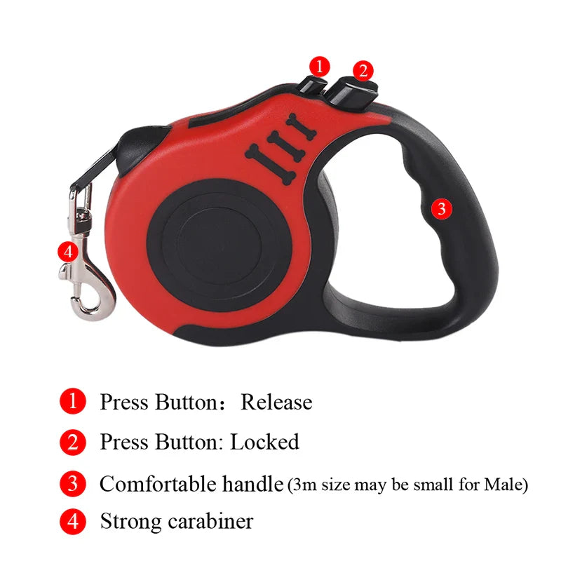 Dailypets Lock Control Dog Lead – Retractable Nylon Leash in Assorted Colours