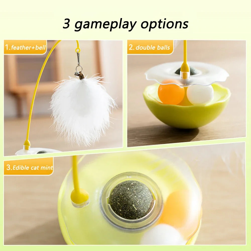 Dailypets Interactive Wobble Toy for Pets with Rotating Track and Feather Play Design