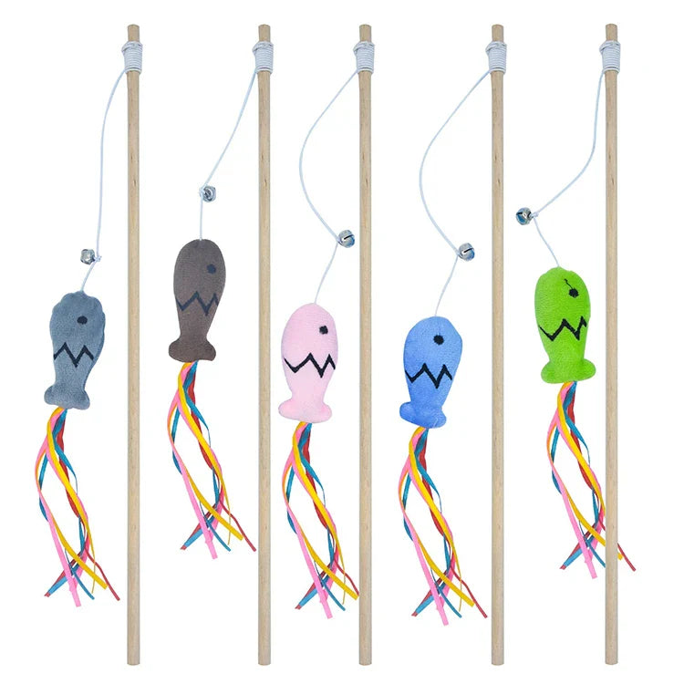 Dailypets Wooden Cat Wand Toy with Feather Teaser for Interactive Indoor Play Sessions