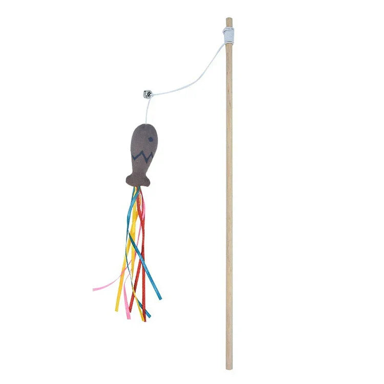 Dailypets Wooden Cat Wand Toy with Feather Teaser for Interactive Indoor Play Sessions
