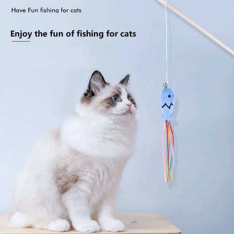 Dailypets Wooden Cat Wand Toy with Feather Teaser for Interactive Indoor Play Sessions