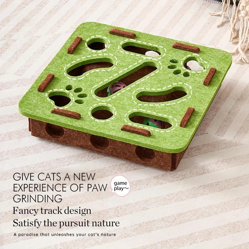 Dailypets Interactive Felt Puzzle Box for Cats with Maze Tunnel & Bell Ball Activity