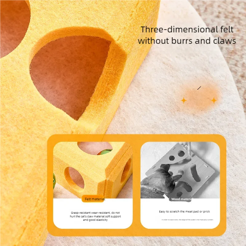 Dailypets Felt Cat Puzzle Toy with Cheese Design for Indoor Hunting & Enrichment