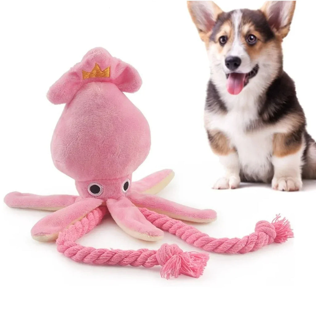 Dailypets Plush Squeaky Dog Toy Pink Squid Comfort Toy