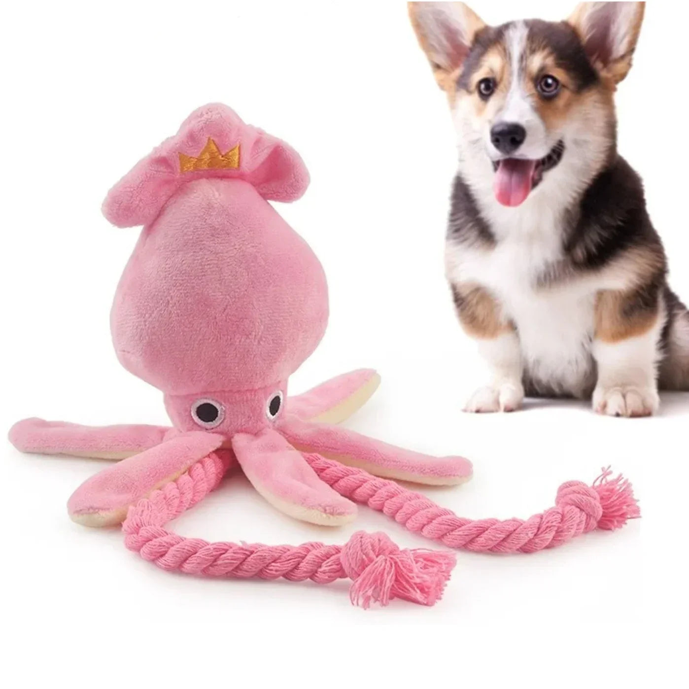 Dailypets Plush Squeaky Dog Toy Pink Squid Comfort Toy