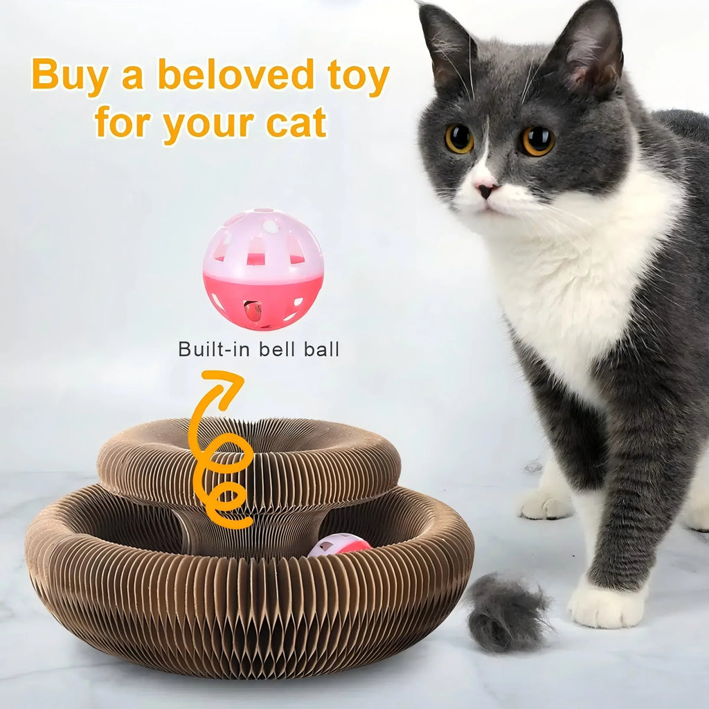 Dailypets Round Cardboard Scratcher for Pets with Rolling Ball Track and Resting Area