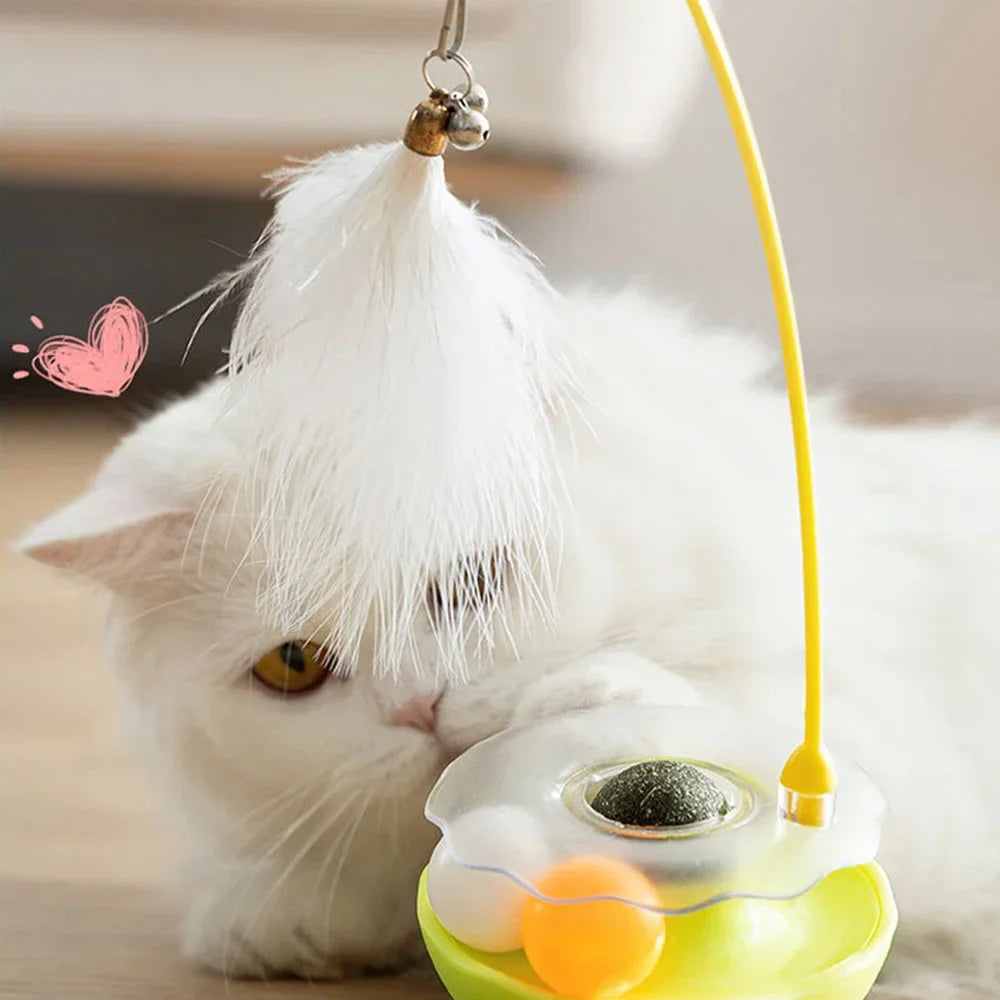 Dailypets Interactive Wobble Toy for Pets with Rotating Track and Feather Play Design