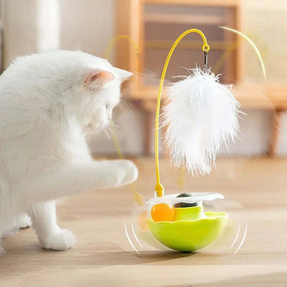 Dailypets Interactive Wobble Toy for Pets with Rotating Track and Feather Play Design