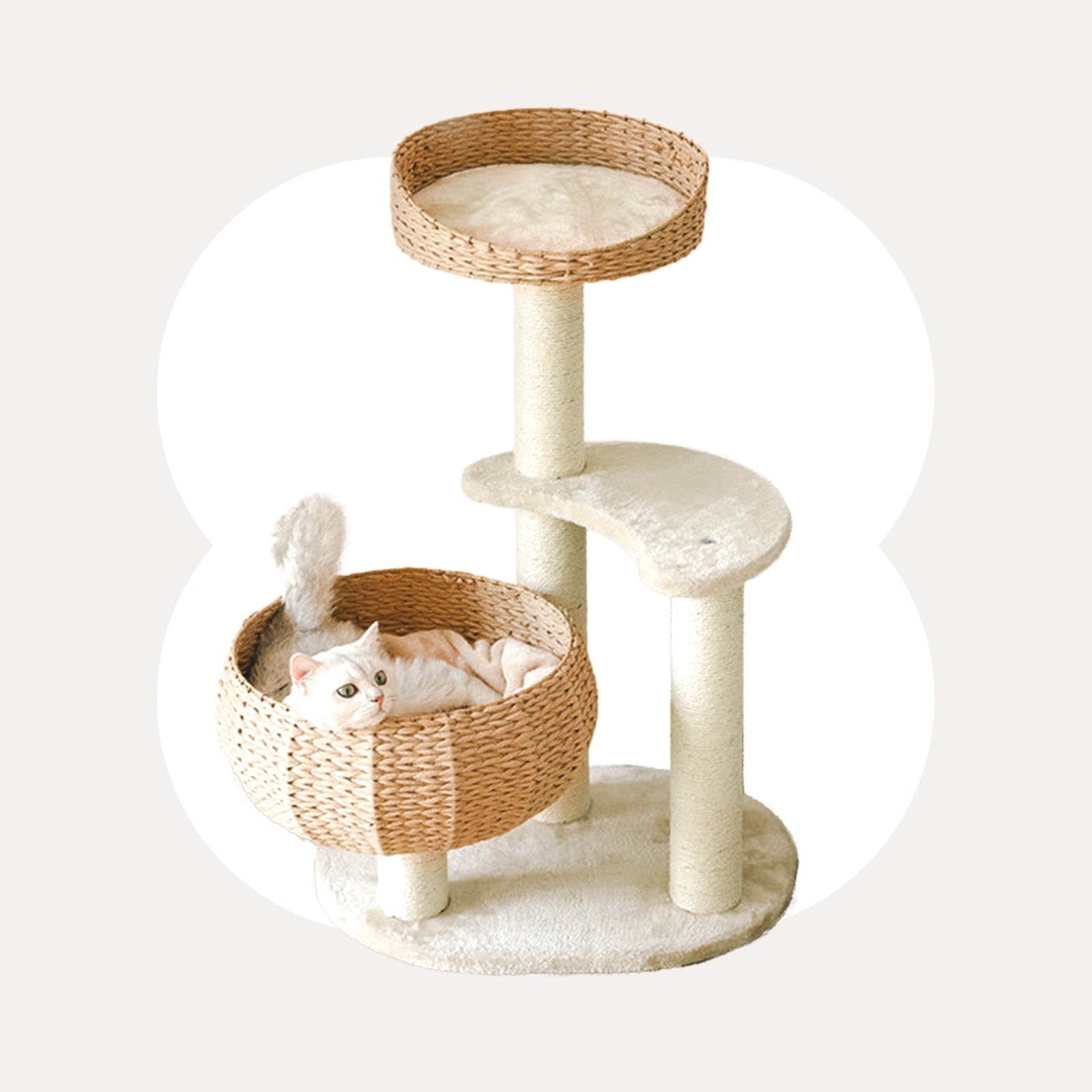 Dailypets Cat Tree 3 Tier Rattan Nest Tower with Sisal Scratching Posts