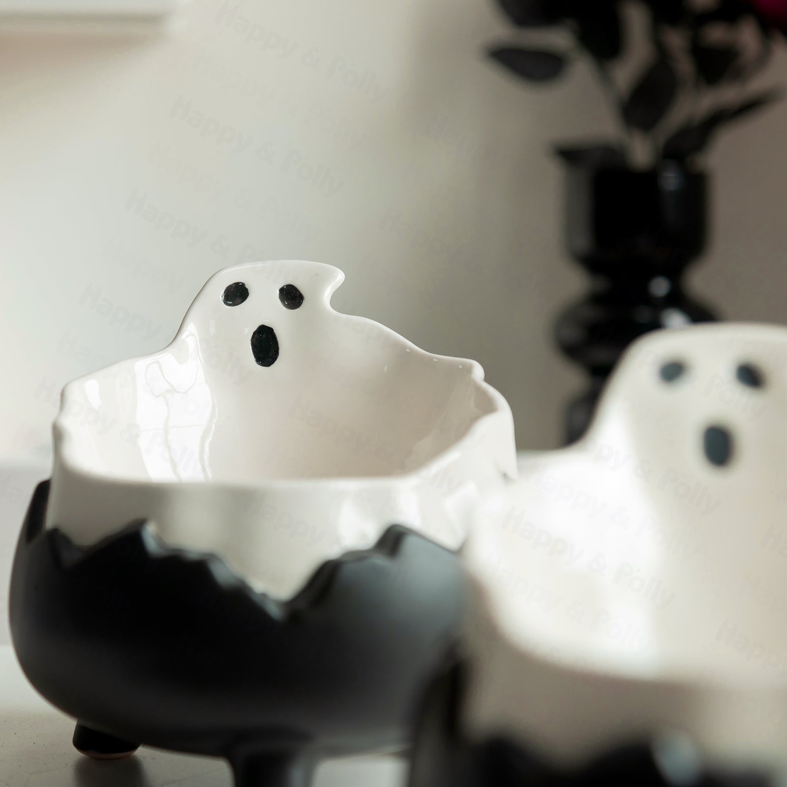 Dailypets Ceramic Cat Bowl Gothic Ghost Pet Food Bowl
