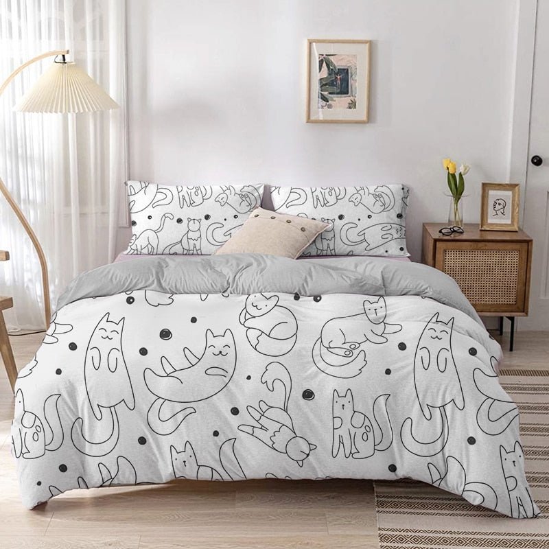 Dailypets Minimalist Cat Print Bedding Set – Soft Microfiber Duvet Cover Collection