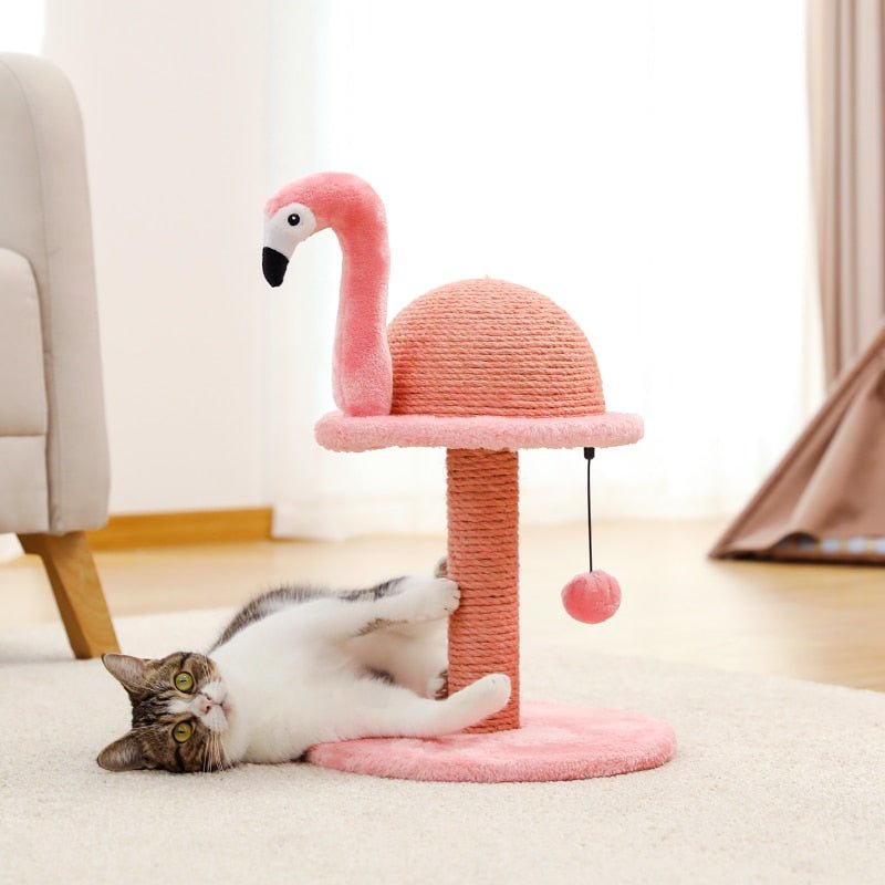 Dailypets Flamingo Scratching Tower, Playful Cat Post with Plush Base