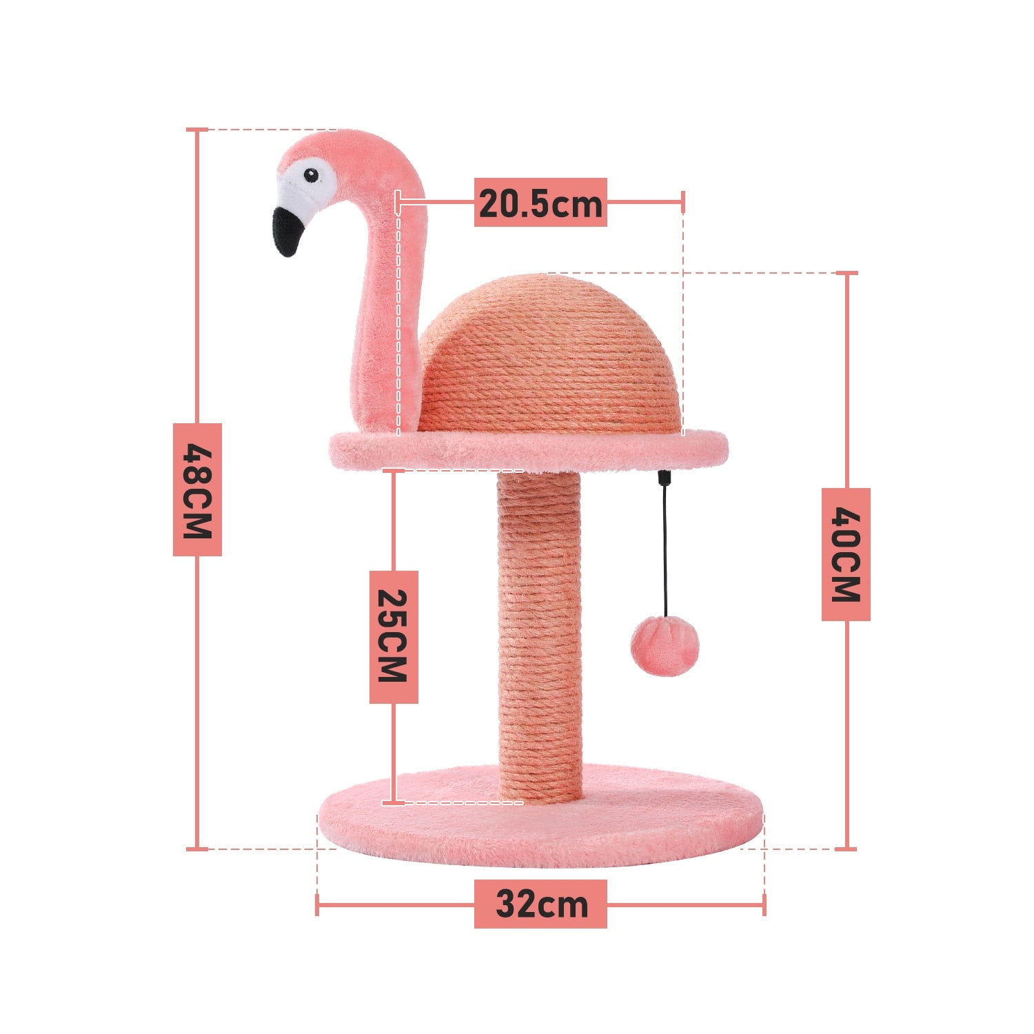 Dailypets Flamingo Scratching Tower, Playful Cat Post with Plush Base
