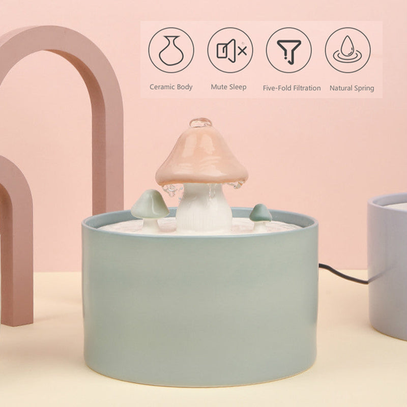 Dailypets Ceramic Cat Water Fountain with Mushroom Design and 61oz Capacity
