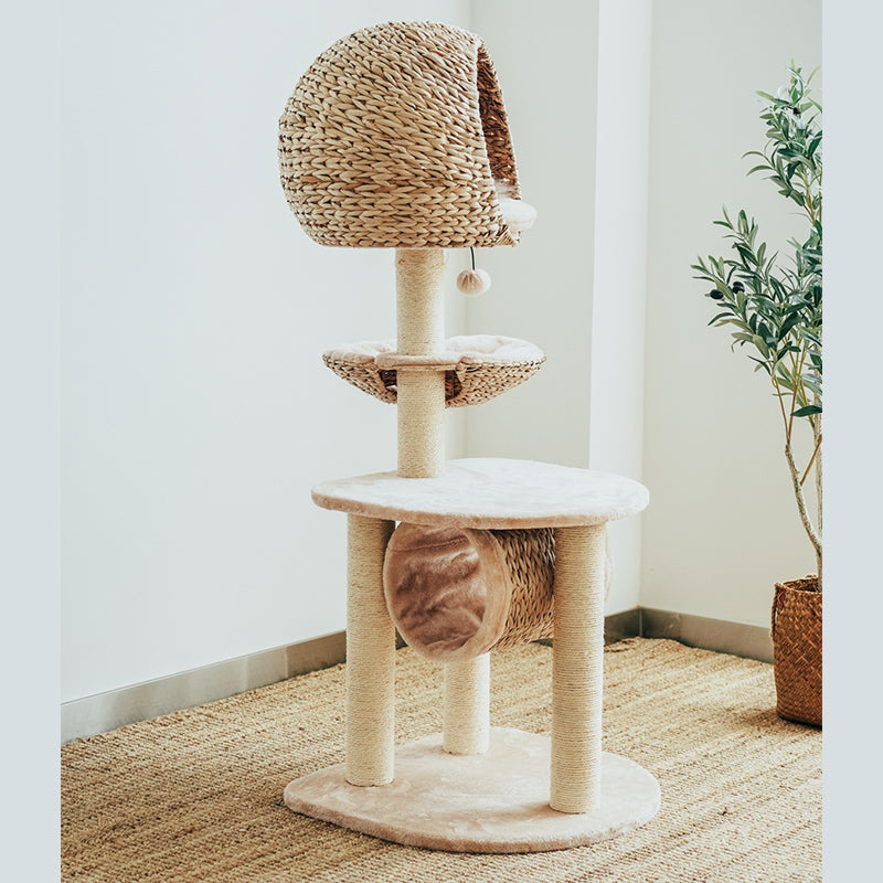 Dailypets Cat Tree Multi Level Rattan Cat Tree for Play and Rest