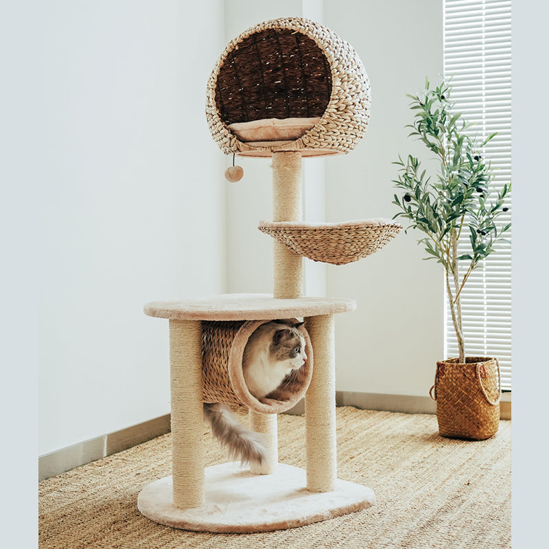 Dailypets Cat Tree Multi Level Rattan Cat Tree for Play and Rest