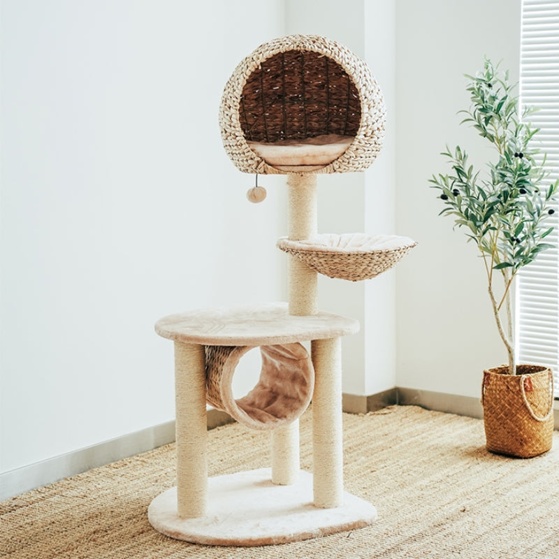 Dailypets Cat Tree Multi Level Rattan Cat Tree for Play and Rest